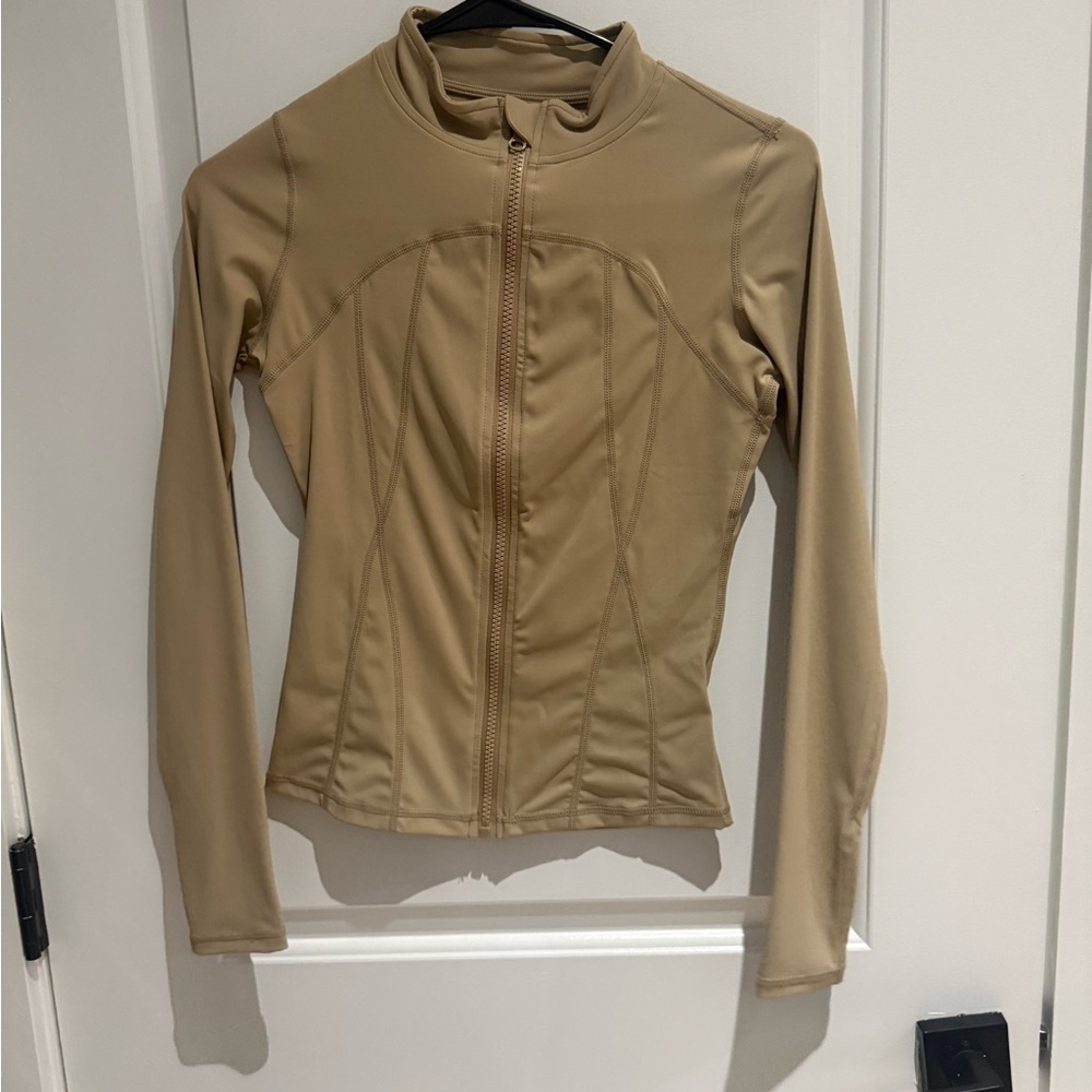 Neutral Tan Long Sleeve Zip-Up Jacket
